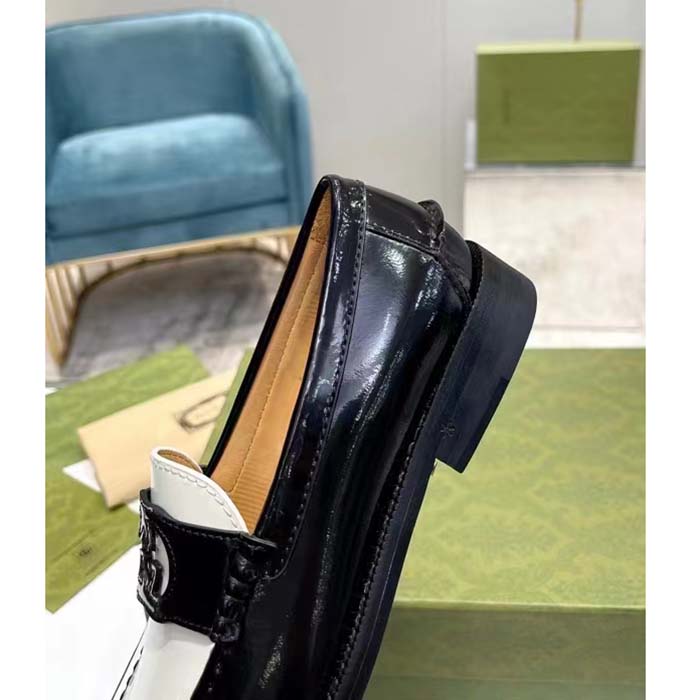 G*u*i unisex gg interlocking g loafer black white leather sole flat 1.5 cm heel