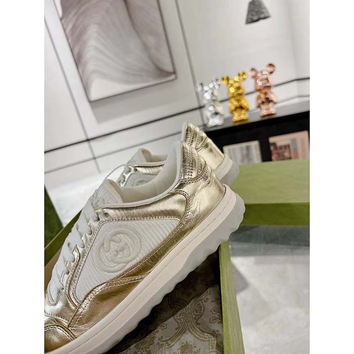 G*u*i unisex gg mac80 sneaker metallic gold leather interlocking g embroidery round toe rubber flat