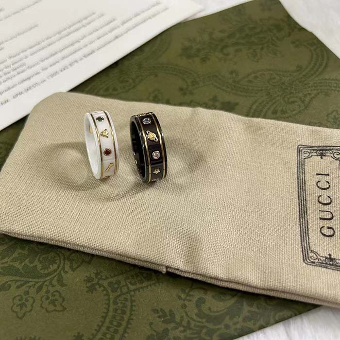 G*u*i unisex icon ring yellow gold interlocking g 18k yellow gold white zirconia
