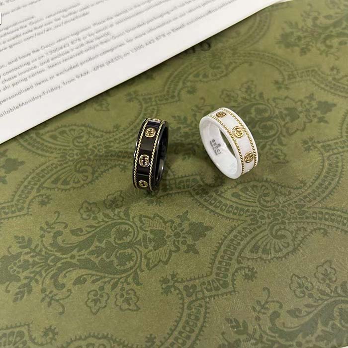 G*u*i unisex icon ring yellow gold interlocking g 18k yellow gold white zirconia