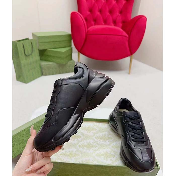G*u*i unisex interlocking g rhyton sneakers black leather white cut-out rubber sole