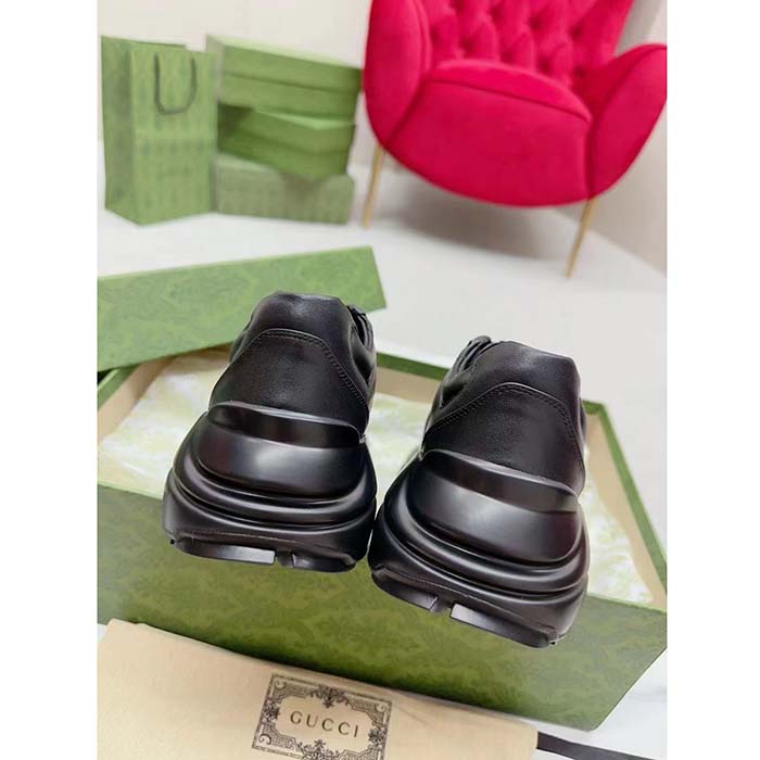 G*u*i unisex interlocking g rhyton sneakers black leather white cut-out rubber sole