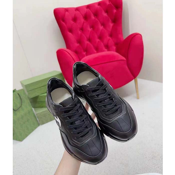 G*u*i unisex interlocking g rhyton sneakers black leather white cut-out rubber sole