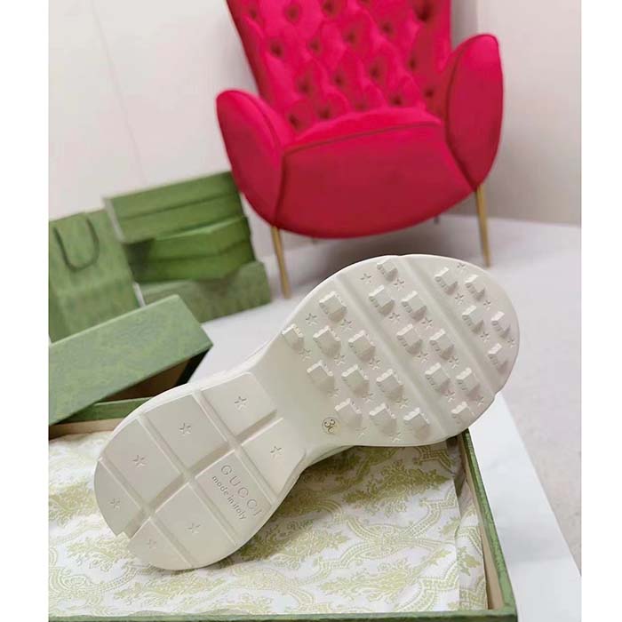 G*u*i unisex interlocking g rhyton sneakers ivory leather navy cut-out rubber sole