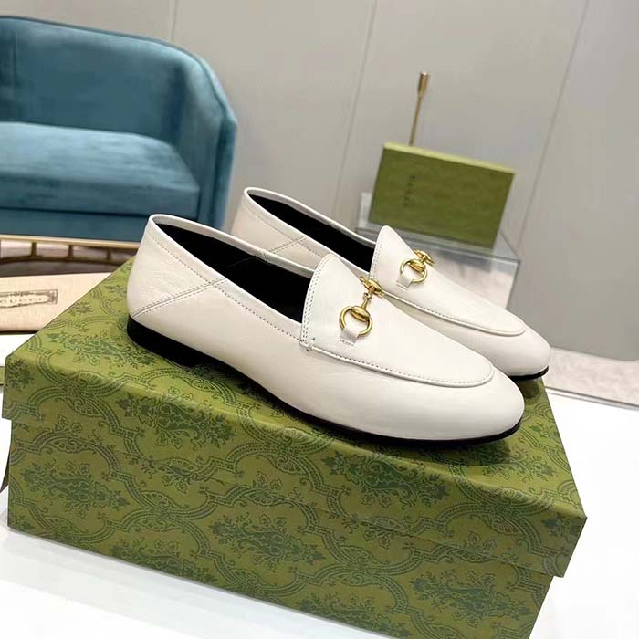 G*u*i unisex leather horsebit loafer white slim shape sole flat 1 cm heel