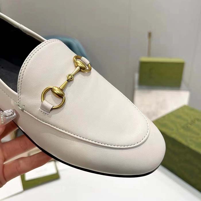 G*u*i unisex leather horsebit loafer white slim shape sole flat 1 cm heel