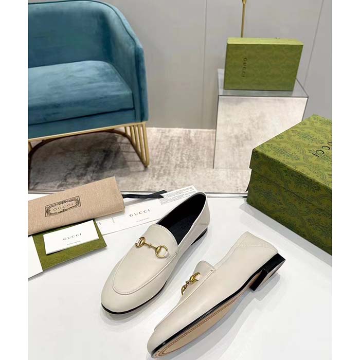 G*u*i unisex leather horsebit loafer white slim shape sole flat 1 cm heel