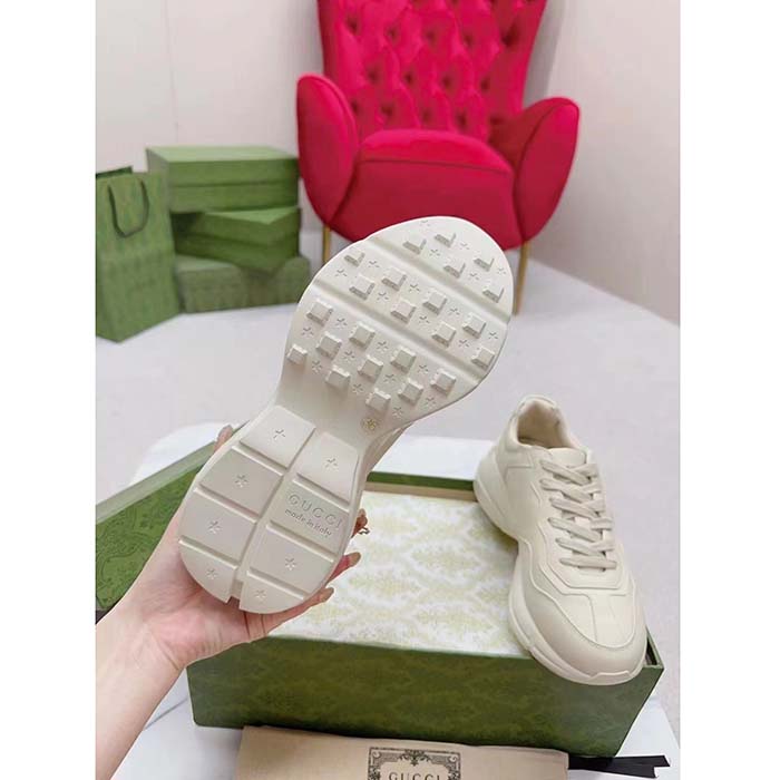 G*u*i unisex rhyton sneakers ivory leather pink interlocking g cut-out rubber sole