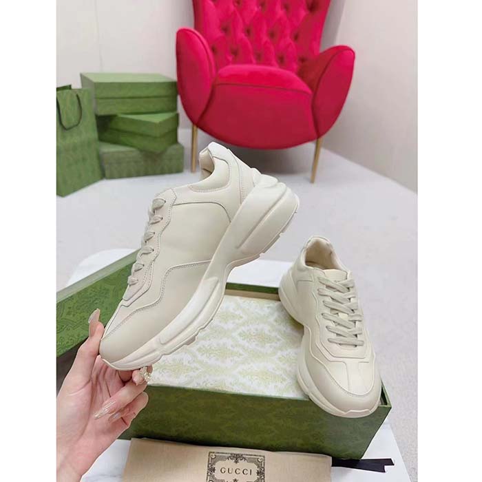 G*u*i unisex rhyton sneakers ivory leather pink interlocking g cut-out rubber sole