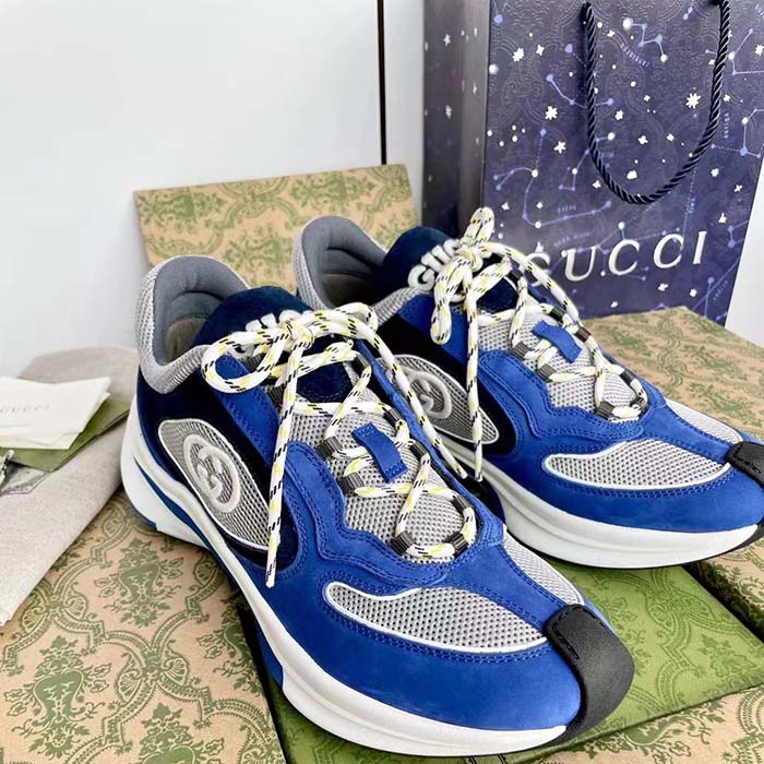 G*u*i unisex run sneaker blue black suede interlocking g bi-color rubbe low heel