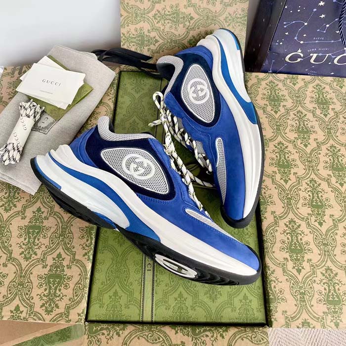 G*u*i unisex run sneaker blue black suede interlocking g bi-color rubbe low heel