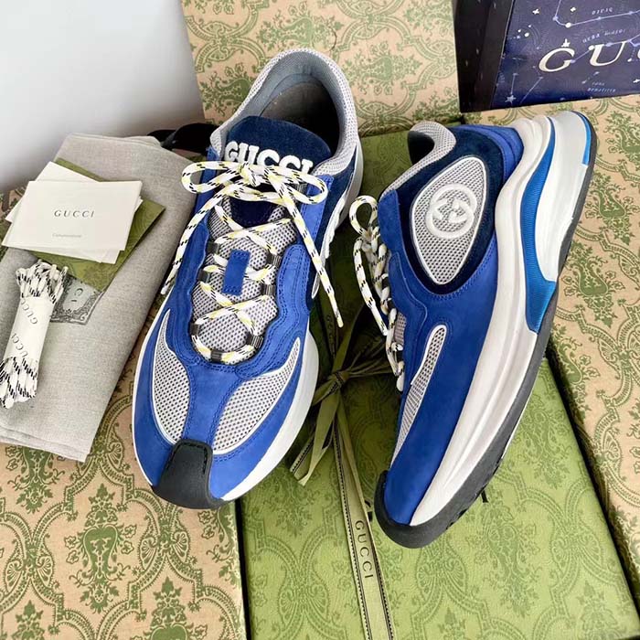 G*u*i unisex run sneaker blue black suede interlocking g bi-color rubbe low heel