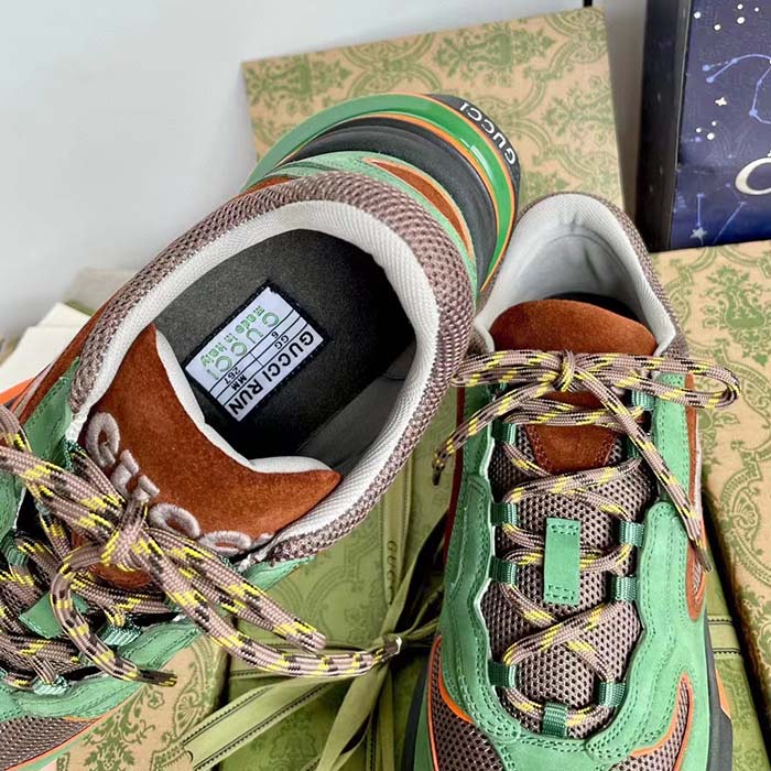 G*u*i unisex run sneaker green brown suede interlocking g bi-color rubbe low heel