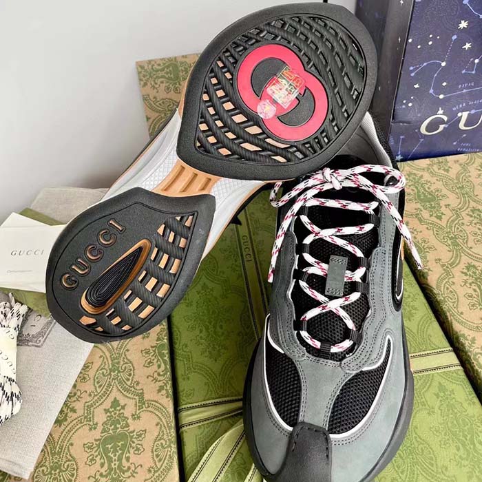 G*u*i unisex run sneaker grey black suede interlocking g bi-color rubbe low heel