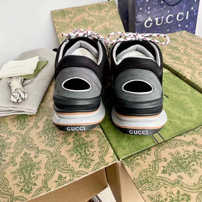 G*u*i unisex run sneaker grey black suede interlocking g bi-color rubbe low heel