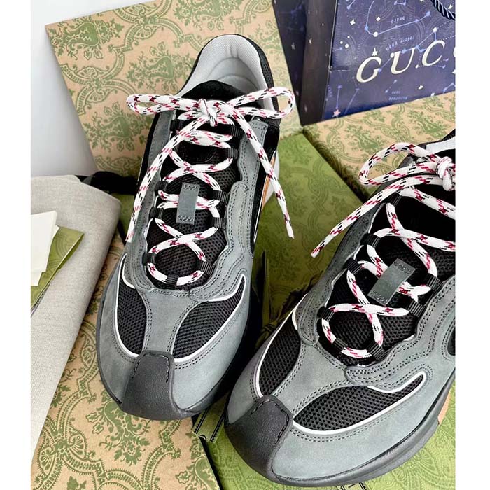 G*u*i unisex run sneaker grey black suede interlocking g bi-color rubbe low heel
