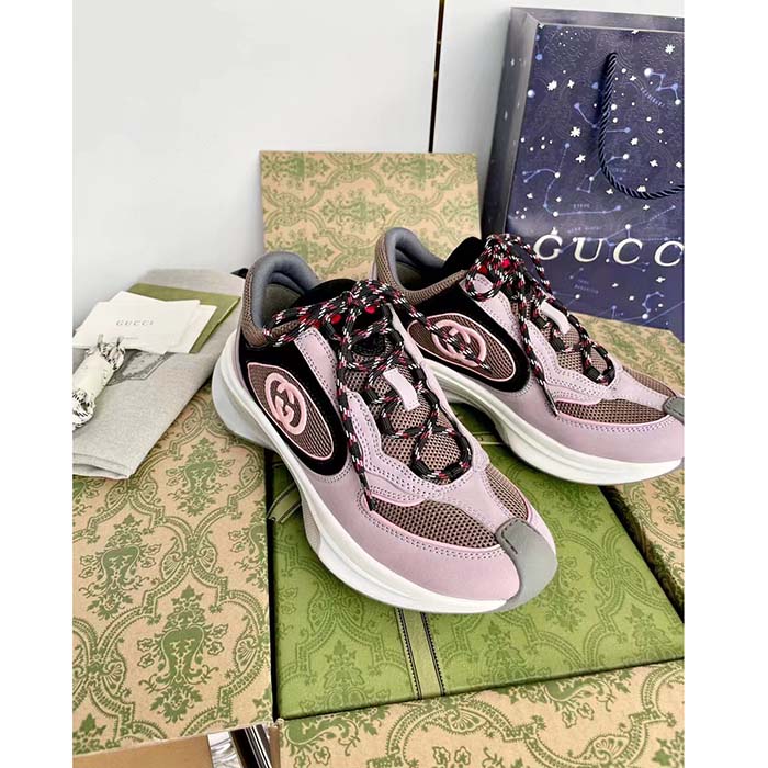 G*u*i unisex run sneaker lilac black suede interlocking g bi-color rubbe low heel