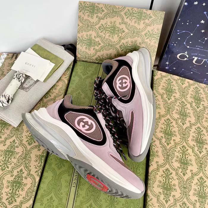G*u*i unisex run sneaker lilac black suede interlocking g bi-color rubbe low heel
