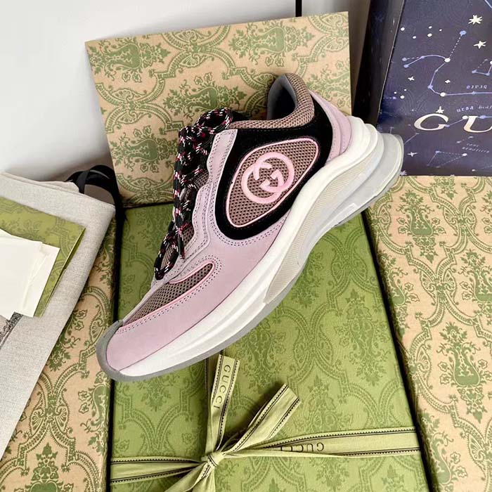 G*u*i unisex run sneaker lilac black suede interlocking g bi-color rubbe low heel