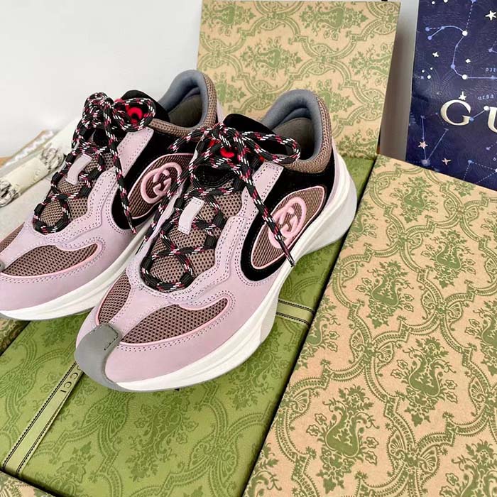 G*u*i unisex run sneaker lilac black suede interlocking g bi-color rubbe low heel