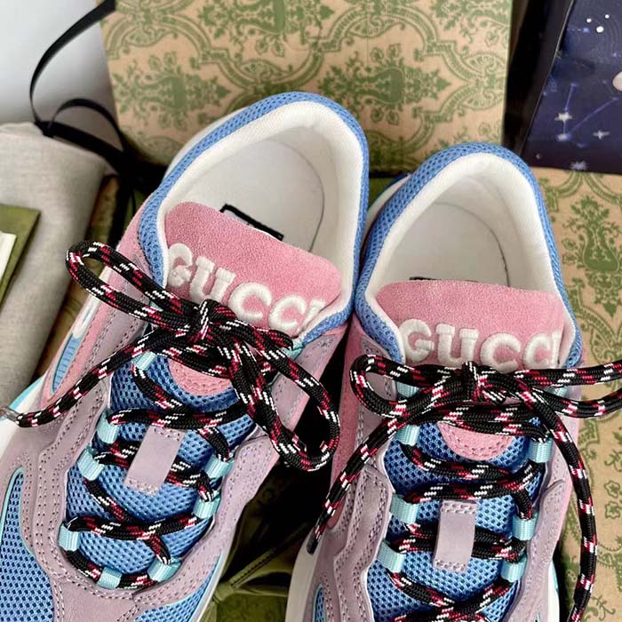 G*u*i unisex run sneaker lilac light pink suede interlocking g bi-color rubbe low heel