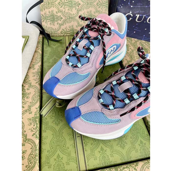 G*u*i unisex run sneaker lilac light pink suede interlocking g bi-color rubbe low heel