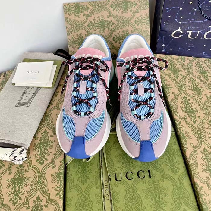 G*u*i unisex run sneaker lilac light pink suede interlocking g bi-color rubbe low heel