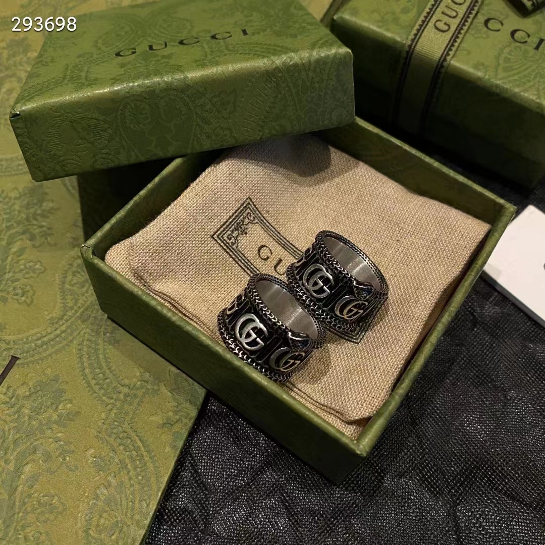 G*u*i unisex silver ring double g bi-color 925 sterling silver textured snake-shaped trim