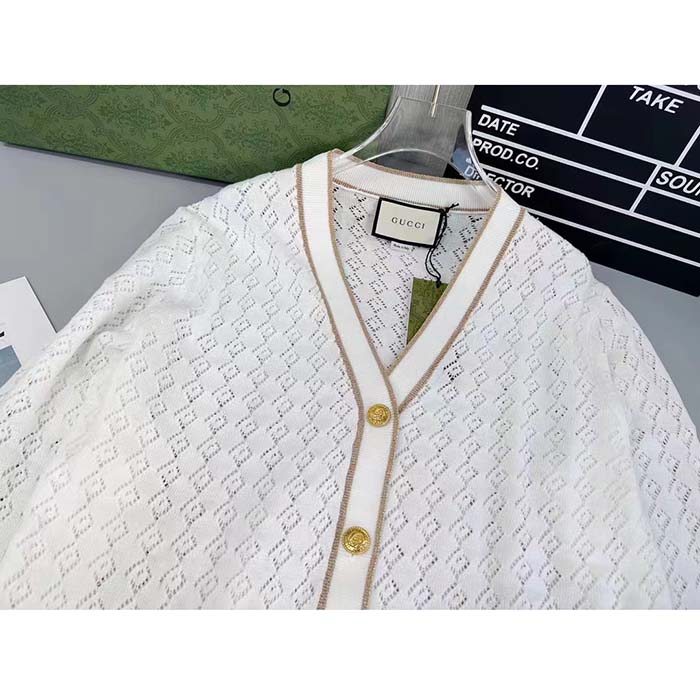 G*u*i men gg cotton cardigan web ivory g v-neck long sleeves button closure