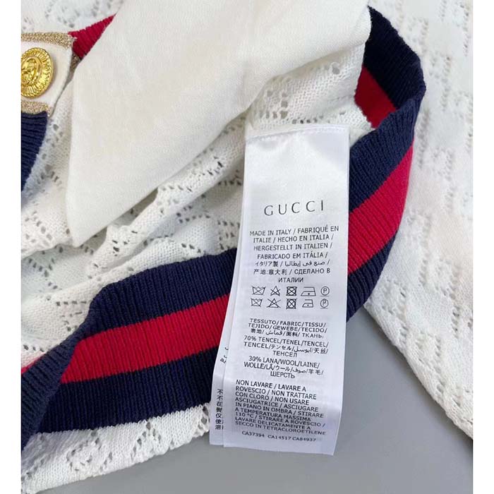 G*u*i men gg cotton cardigan web ivory g v-neck long sleeves button closure