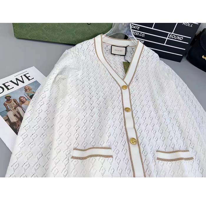 G*u*i men gg cotton cardigan web ivory g v-neck long sleeves button closure