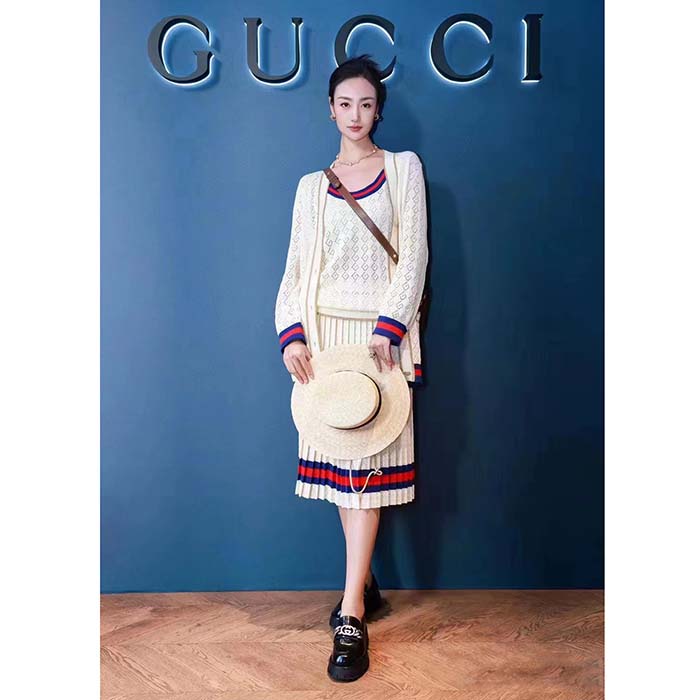 G*u*i women gg cotton cardigan web ivory g v-neck long sleeves button closure