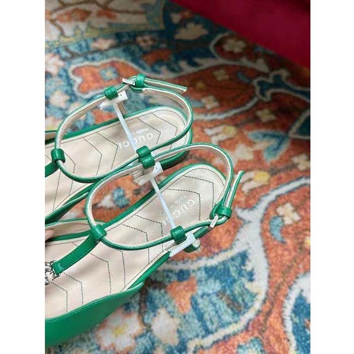 G*u*i women gg double g ballet flat light green leather square toe 1.5 cm heel