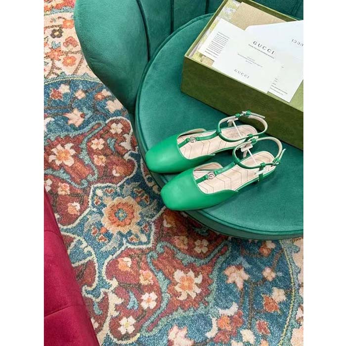 G*u*i women gg double g ballet flat light green leather square toe 1.5 cm heel