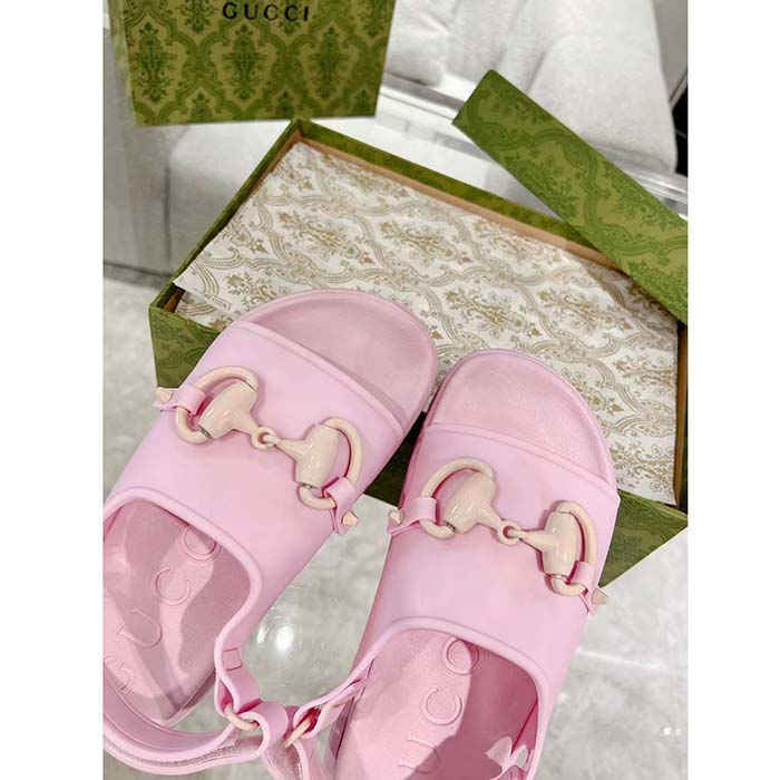 G*u*i women gg horsebit flatform sandal light pink rubber plastic horsebit