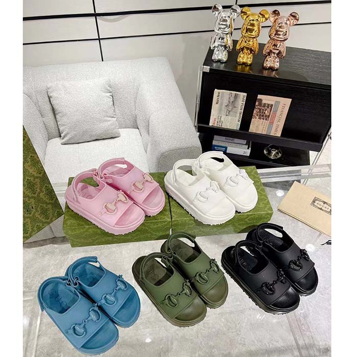 G*u*i women gg horsebit flatform sandal light pink rubber plastic horsebit