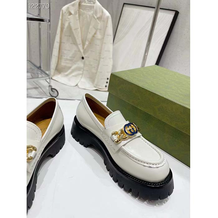 G*u*i women gg interlocking g lug sole loafer white leather rubber flat 1.5 cm heel