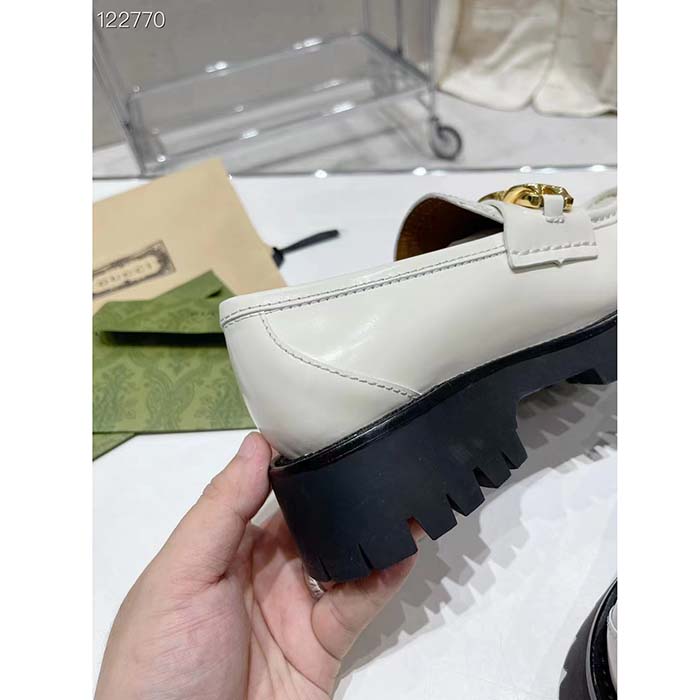 G*u*i women gg interlocking g lug sole loafer white leather rubber flat 1.5 cm heel