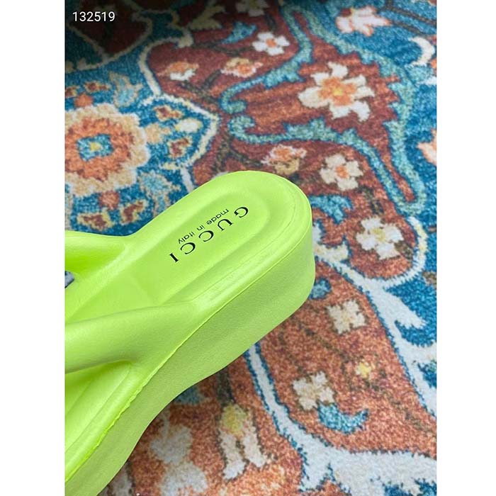 G*u*i women gg thong platform slide sandal light green rubber mid 5 cm heel