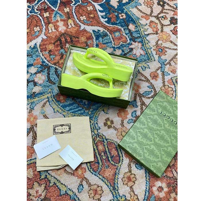 G*u*i women gg thong platform slide sandal light green rubber mid 5 cm heel