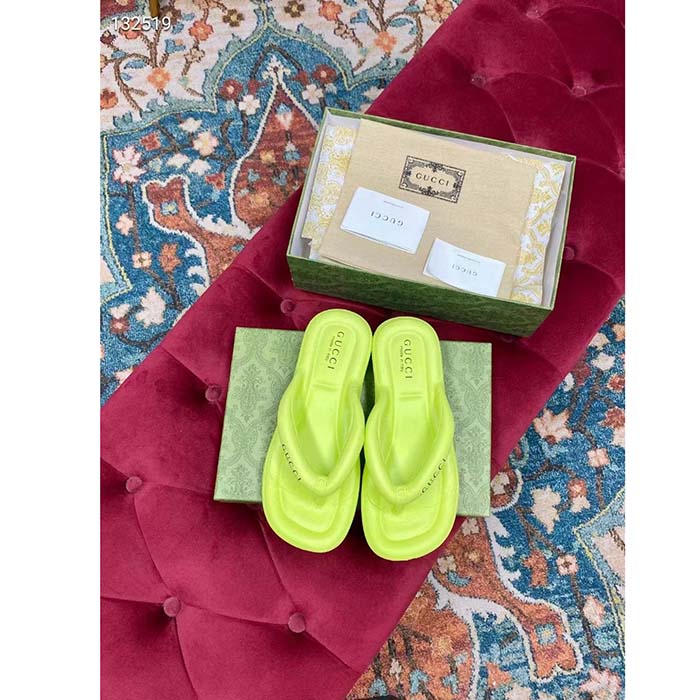 G*u*i women gg thong platform slide sandal light green rubber mid 5 cm heel