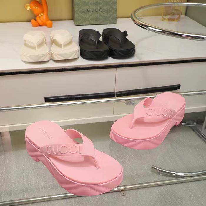 G*u*i women gg thong platform slide sandal pink rubber mid 5 cm heel