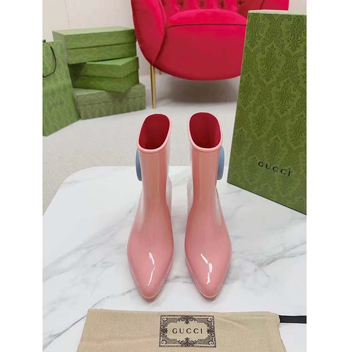 G*u*i women interlocking g ankle boot pink shiny rubber matte point toe low-heel