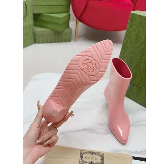 G*u*i women interlocking g ankle boot pink shiny rubber matte point toe low-heel