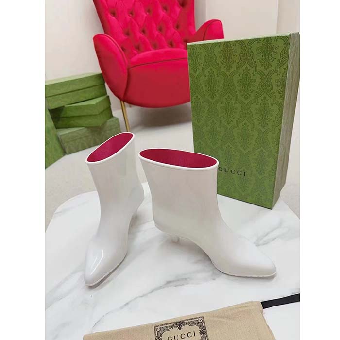 G*u*i women interlocking g ankle boot white shiny rubber matte point toe low-heel