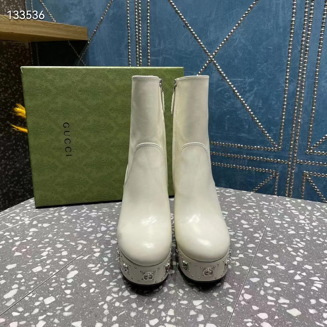 G*u*i women platform gg studs white leather spool high 11.4 cm heel