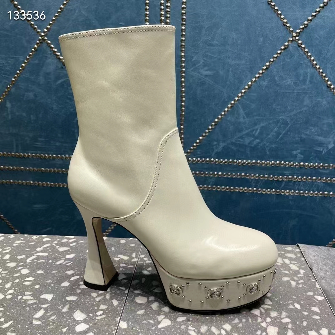 G*u*i women platform gg studs white leather spool high 11.4 cm heel