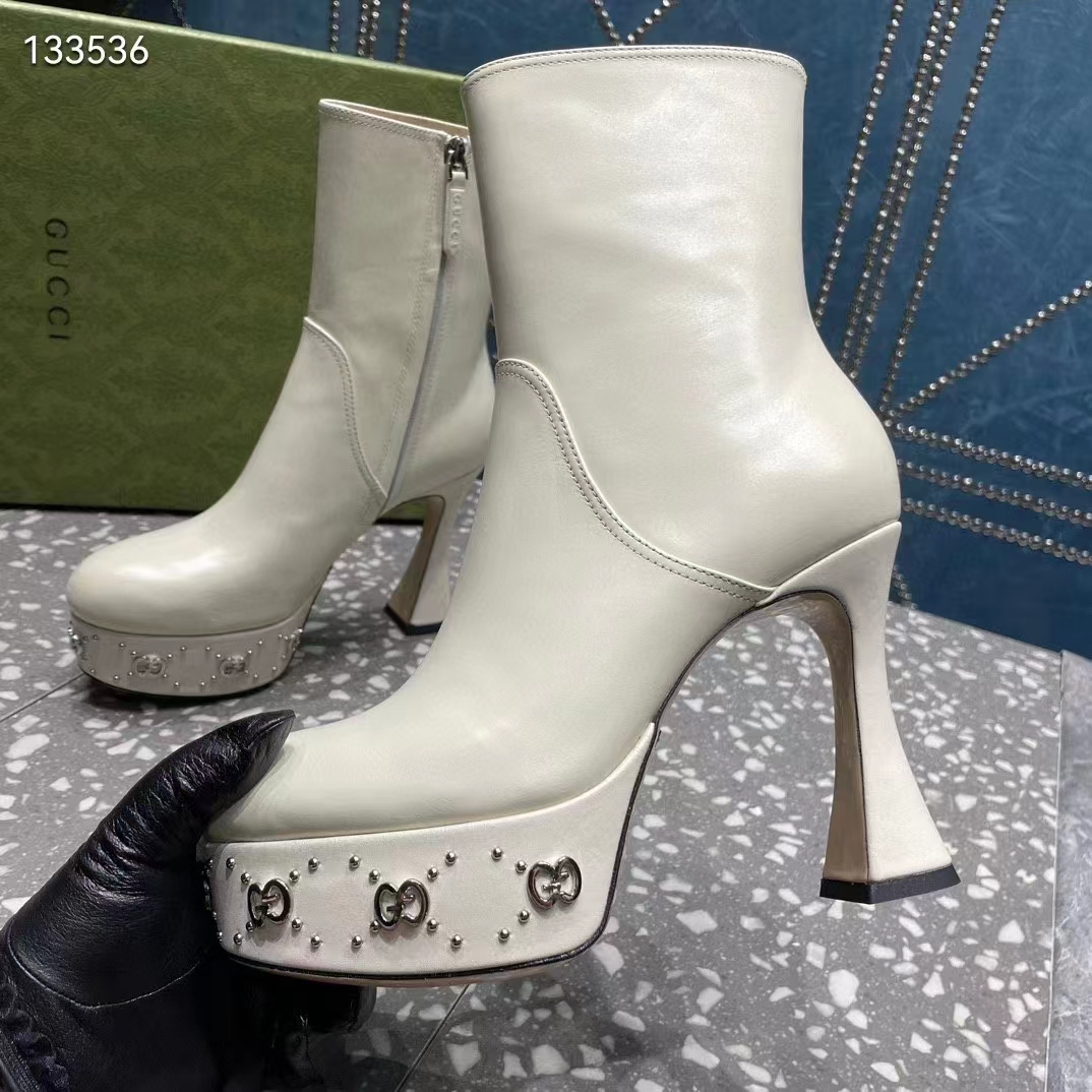 G*u*i women platform gg studs white leather spool high 11.4 cm heel