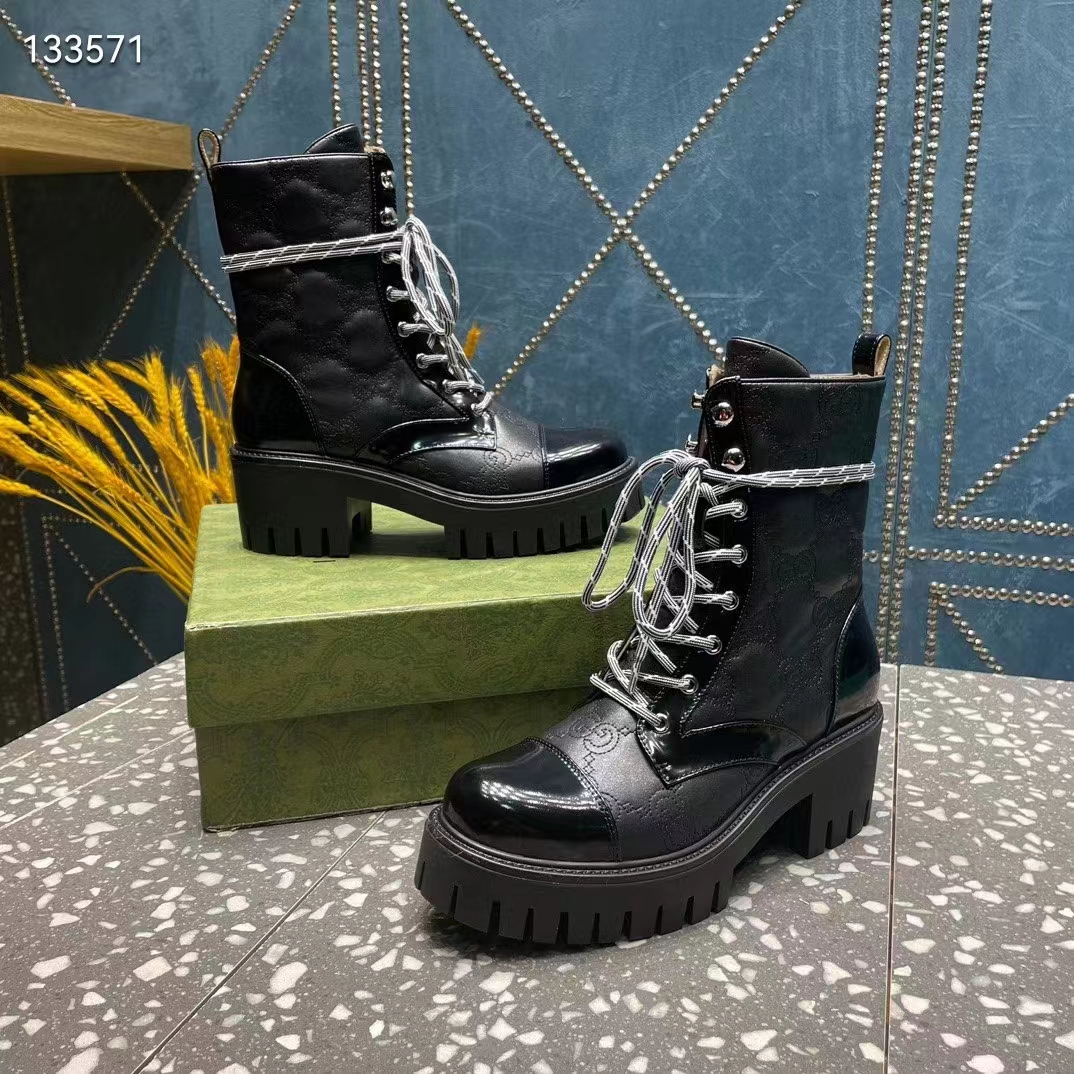 G*u*i women’s matelassé lace-up boot black gg matelassé leather low-heel