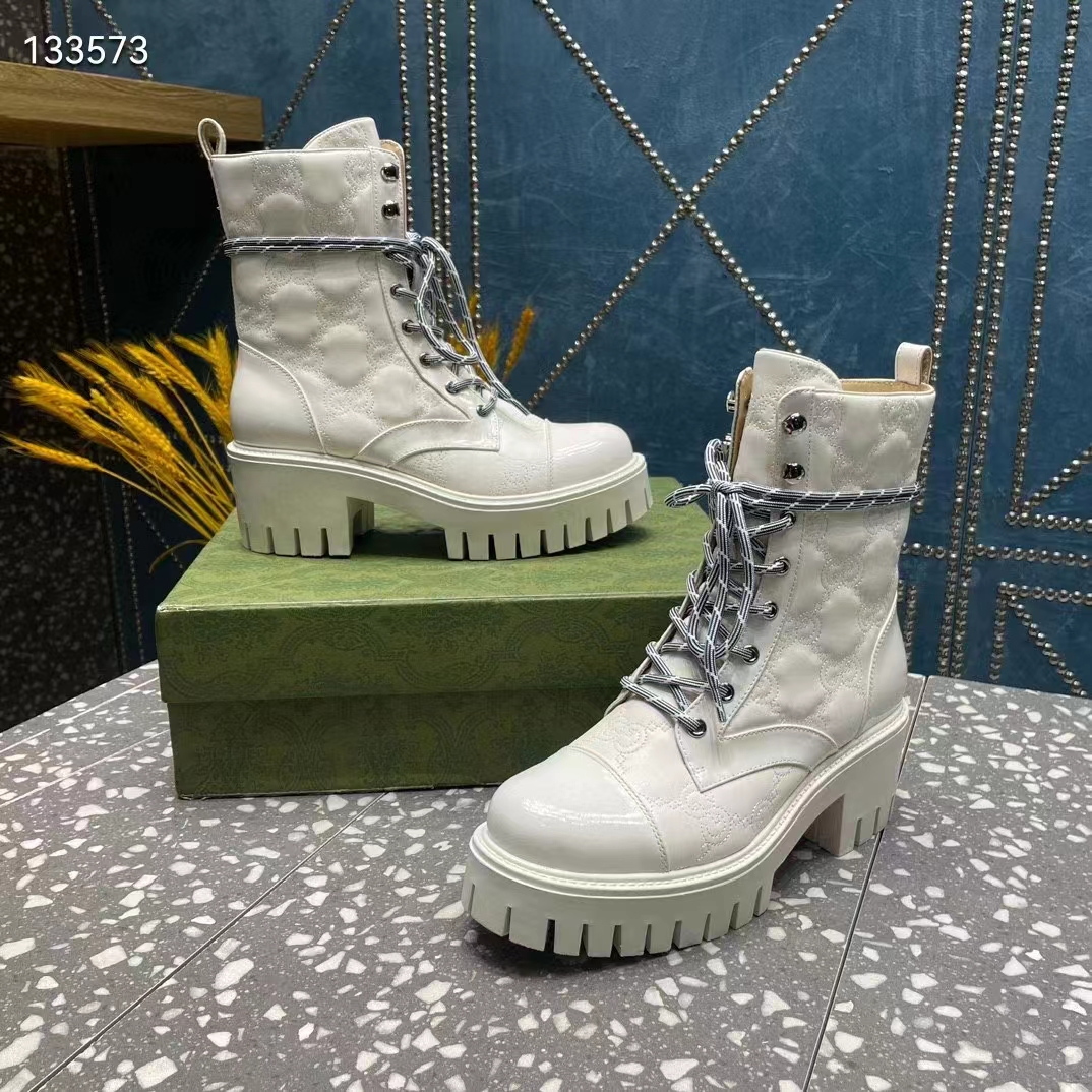 G*u*i women’s matelassé lace-up boot off white gg matelassé leather low-heel